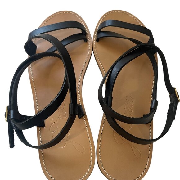 J Crew Leather Gladiator Sandals Black Strappy Flat Summer Made In Italy - Picture 5 of 7